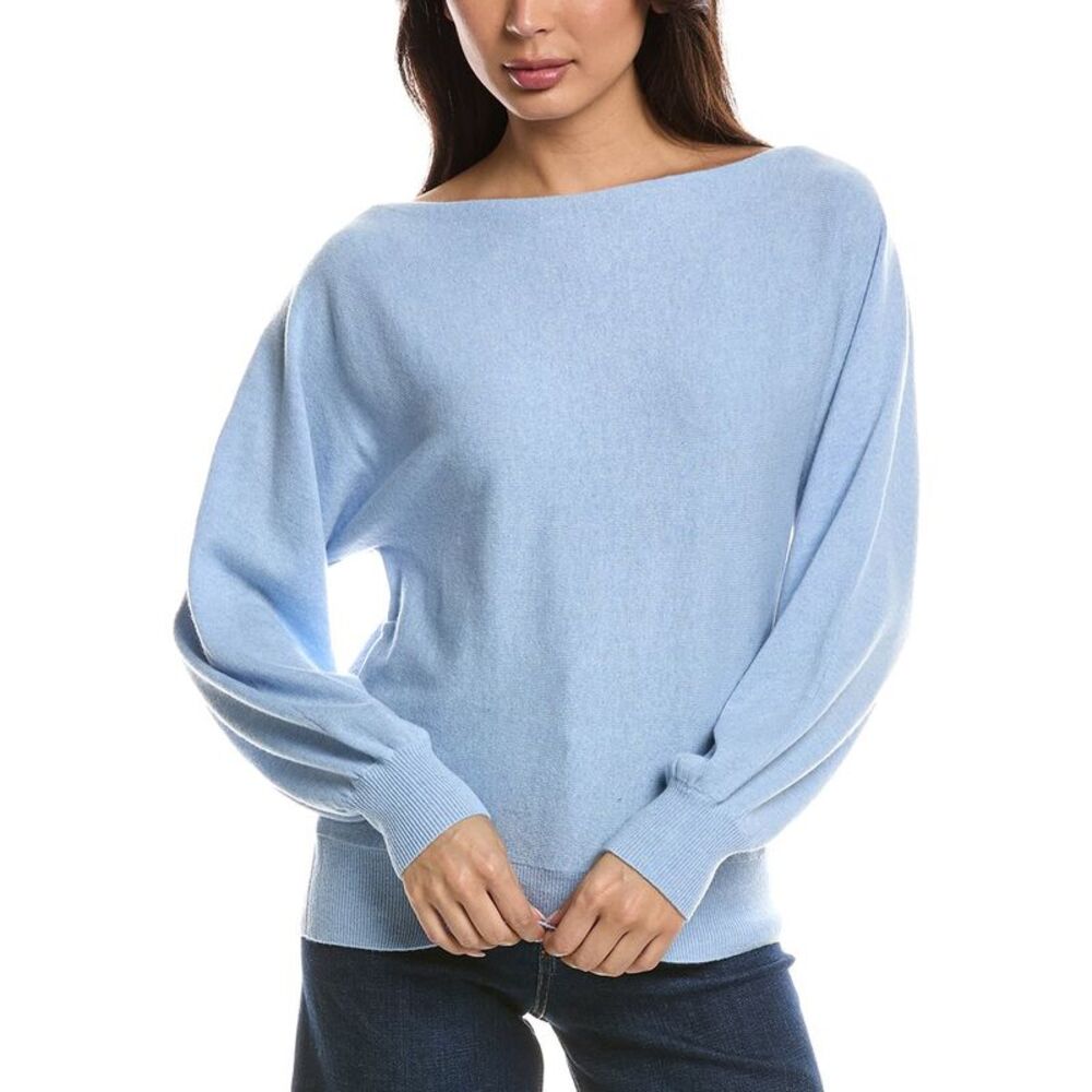 Forte Cashmere Womens Off-The-Shoulder Dolman 100% Cashmere Sweater, Blue